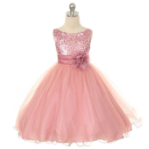 Kids Dream Rose Sequin Double Mesh Flower Girl Dress Little Girl 2T-14