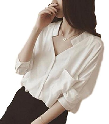 (ボヌール) BONHEUR シャツ ブラウス きれいめ 大人 レディース vネック シフォン 長袖 白 ホワイト …