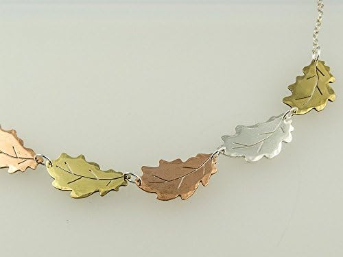 oak leaf necklace in silver, copper and brass