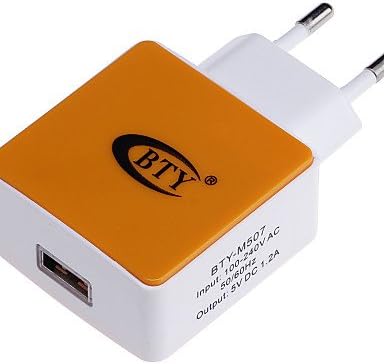 BTY M507 1.2A Universal USB Power Charger Adapter - White + Orange (100~240V / EU Plug)