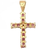 14k Gold Pink CZ Cross Pendant Religious Charm 19mm