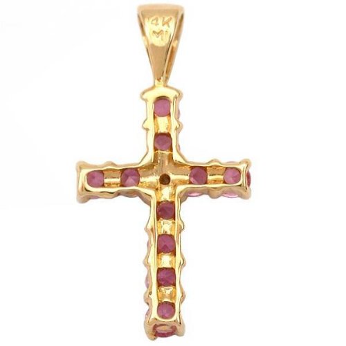 14k Gold Pink CZ Cross Pendant Religious Charm 19mm