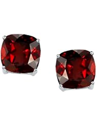 Tommaso Design (tm) 7mm Cushion Cut Genuine Garnet Earring Studs in 14 kt White Gold