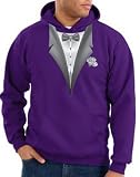 TUXEDO with WHITE FLOWER Tux Adult Pullover Hooded Sweatshirt Hoodie - Purple