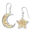 Solid Sterling Silver e-motions Two-Tone Moon & Star Earrings