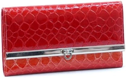 Dasein Women's Snake Skin Tri-fold Checkbook Leather Like Wallet Purse -Blossom Red