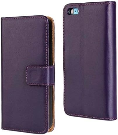 iTontek® Luxury Genuine Leather Wallet Stand Folio Case with Card Slot for Apple iPhone 5C High Quality (Purple)