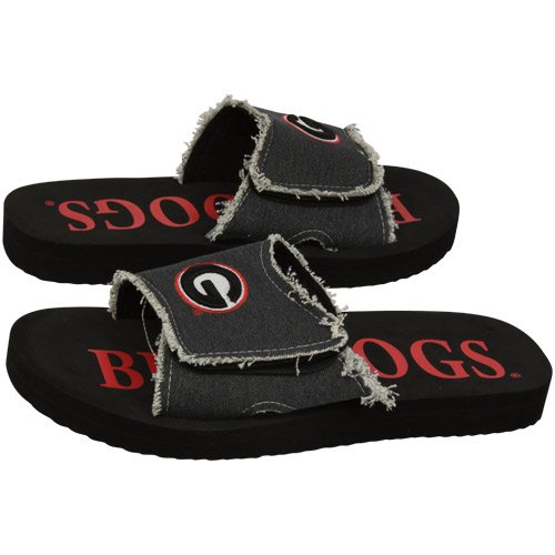 Georgia Bulldogs Black Distressed Canvas Slide Sandals (Small)