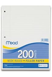 Mead Filler Paper, Loose Leaf Paper, Wide Ruled, 200 Sheets/Pack (15200)