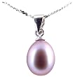 Freshwater Cultured Oval Shape 8-9mm lavender Pearl Pendant, 16" Sterling Silver 1MM Cable Chain