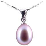 AugustinaJewelry Freshwater Cultured Oval Shape 8-9mm lavender Pearl Pendant, 16" Sterling Silver 1MM Cable Chain