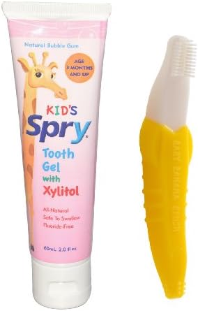 Baby Banana Brush Toothbrush and Toothpaste Gel, The Original Toddler Training/Spry Kids Safe