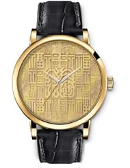 SPRAWL Aanalog Fashion Series Gold Ladies Watches of Genuine Black Leather Strap,Unique Wrist Watch for Women Girls Designed with Cortes Chinese characters