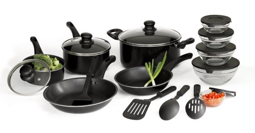 Basic Essentials 17 Piece Aluminum Cookware Set, Black 