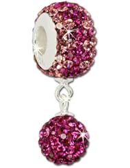 SilberDream Pom-Pom Glitter Bead with fuchsia Czech crystals, 925 Sterling Silver Bead, for Bead Bracelet, Necklace or Earring GSB403
