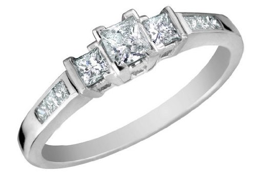 Princess Cut Diamond Engagement Ring and Three Stone Anniversary Ring 1/2 Carat (ctw) in 14K White Gold (Certified)