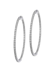14K White Gold Secure Lock 4.14 Ct Diamond 55 mm Hoop Earrings