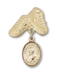 14K Gold Baby Badge with St. John Neumann Charm and Baby Boots Pin