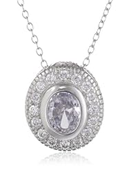Sterling Silver Simulated Diamond Textured Oval Pendant Necklace, 18"
