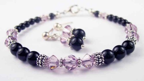 Lt. Bracelets & Earrings Set: Sterling Silver Beaded Swarovski Crystal Black Pearl Handmade Bracelets and Beaded Earrings 41pZL1G01jL Lt. Bracelets & Earrings Set: Sterling Silver Beaded Swarovski Crystal Black Pearl Handmade Bracelets and Beaded Earrings