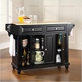 Crosley Furniture Cambridge Natural Wood Top Kitchen Island in Black Finish ....