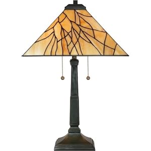 Arts and Crafts Style Tiffany Table Lamp with Pull-Chains by Quoizel
