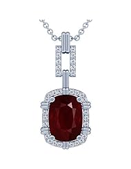 18K White Gold Cushion Cut Ruby And Round Diamond Pendant