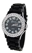 Geneva Womens Silicone Designer Watch with Baguette Stones Bezel