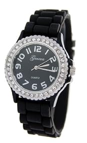Geneva Women's Silicone Designer Watch with Baguette Stones Bezel