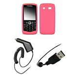 BlackBerry Pearl 9100 - Premium Pink Soft Silicone Gel Skin Cover Case + Rapid Car Charger + USB Data Sync Charge Cable for BlackBerry Pearl 9100