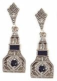 Sterling Art Deco Sapphire & Diamond Drop Earrings