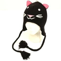 Winter Animal Kitty Cat Animal Knit Ski Trooper Hat Black