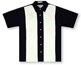 Bamboo Cay Panel Palms - Black Tropical Hawaiian Aloha Shirt