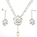 Necklace Earring Rose Design Sterling Silver White Pearl Flower CZ Pendant Gift Set By Bucasi