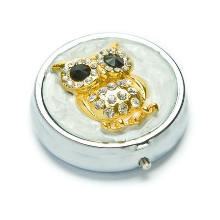 Gold Crystal Owl Pill Box