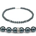 Genuine Swarovski Crystal Pearl Necklace with Rondelle - Tahitian (8mm)