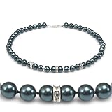 Genuine Swarovski Crystal Pearl Necklace with Rondelle - Tahitian (8mm)