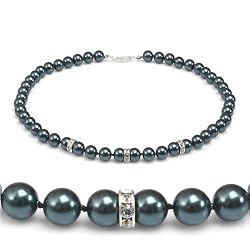 Genuine Swarovski Crystal Pearl Necklace with Rondelle - Tahitian (8mm)