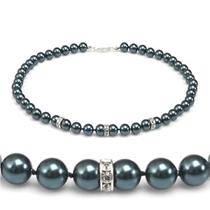 Genuine Swarovski Crystal Pearl Necklace with Rondelle - Tahitian (8mm) by