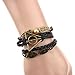 Doinshop Infinity Love Heart Pearl Friendship Antique Leather Charm Bracelet (black)
