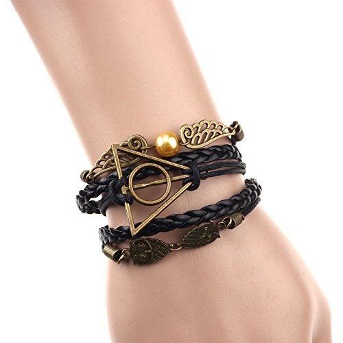 Doinshop Infinity Love Heart Pearl Friendship Antique Leather Charm Bracelet (black)