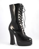 5 Inch Hot Gothic Ankle Boots Stack Heel w/ 1 1/2 Inch Platform Black Patent