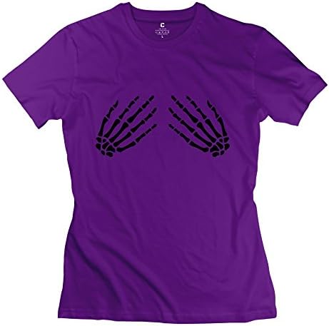 Niken Woman's Breats Skeleton Hands Short Sleeve T-shirts Purple Medium
