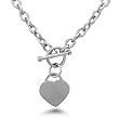 Stainless Steel Heart Tag Toggle Necklace 18 Inches