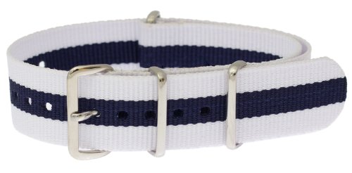 20mm [White Blue] Nylon Nato Watch Band Military Strap G10 | Timex Weekender Replacement Strap