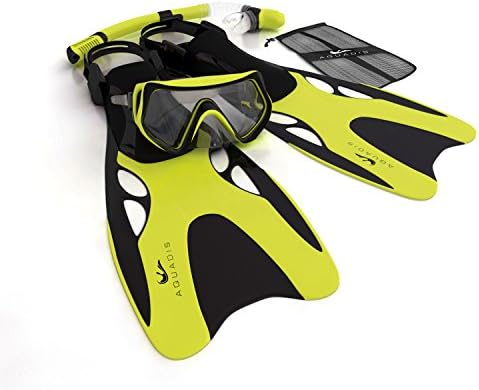 Aquadis Snorkeling Set with High-Quality Diving Mask, Dry Top Snorkel, and Open Foot Pocket Luxury Fins for Men and Women - Best Snorkel Kit for Spearfishing and Scuba - Comes with a Travel Dive Gear Bag - Lifetime Free Replacement Guarantee