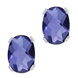 1.30 Ct Oval Checkerboard Shape Blue Iolite Sterling Silver Stud Earrings