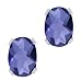 1.30 Ct Oval Checkerboard Shape Blue Iolite Sterling Silver Stud Earrings