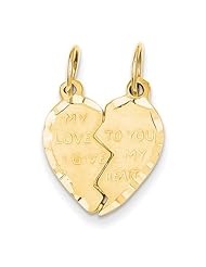 14k Yellow Gold Break Apart Heart Pendant. Metal Wt- 1.63g