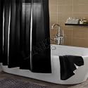 Waffle Polyester Shower Curtain And Curtain Hooks/Rings, Black